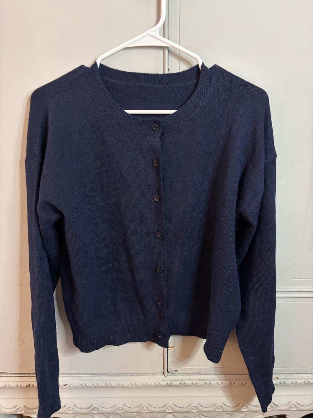 Classic Women's Navy Button-Front Sweater Cardigan